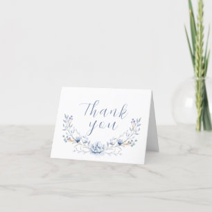 Tarjeta De Agradecimiento Elegante Baby Shower Floral Azul Flor Azul Inviern