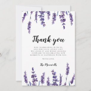 Tarjeta De Agradecimiento Elegante Baby Shower floral lavanda