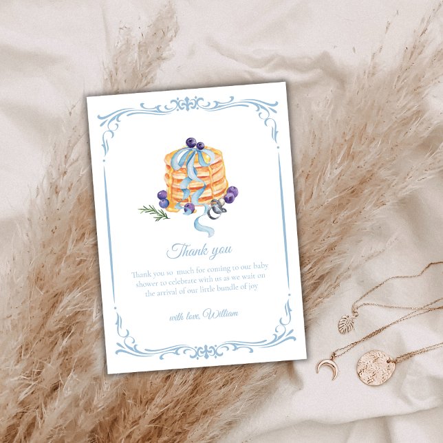 Tarjeta De Agradecimiento Elegante Baby Shower francés de crepes de arándano (Elegant French Blueberry Pancake Baby Shower Thank You Card)