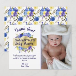 Tarjeta De Agradecimiento Elegante Baby Shower Purple Floral Gold