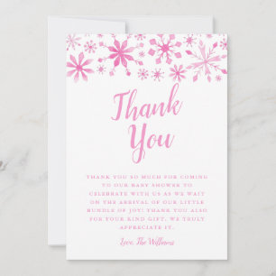 Tarjeta De Agradecimiento Elegante Baby Shower Rosa Winter Wonderland
