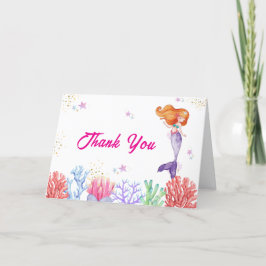 Tarjeta De Agradecimiento Elegante Bajo La Sirenita De Mar Coral Baby Shower