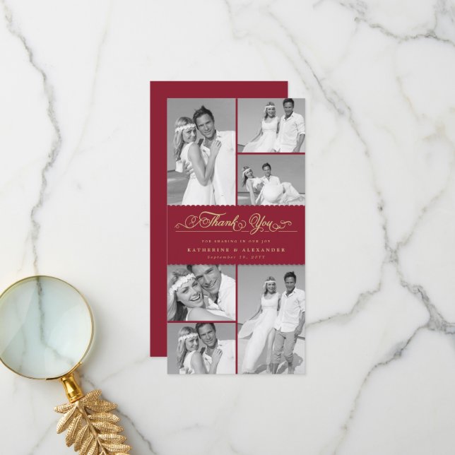 Tarjeta De Agradecimiento Elegante Banda de vieiras de Borgoña 6 Boda de Mod (Anverso/Reverso In Situ)