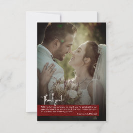 Tarjeta De Agradecimiento Elegante Banner de Fotos de Boda Rojo Rubí Profund