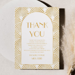 Tarjeta De Agradecimiento Elegante Baño de Boda Art Déco Geométrico Dorado
