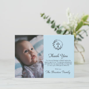 Tarjeta De Agradecimiento Elegante Baptismo Azul Moderno Baptismo Gracias Ta