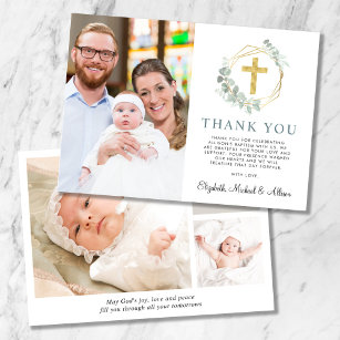 Tarjeta De Agradecimiento Elegante Baptismo de Collage de fotos de cruces de