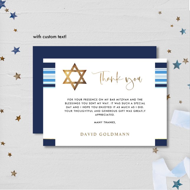 Tarjeta De Agradecimiento Elegante bar con iluminación azul y dorada Mitzvah (Subido por el creador)