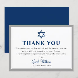 Tarjeta De Agradecimiento Elegante bar gris y azul marino Mitzvah