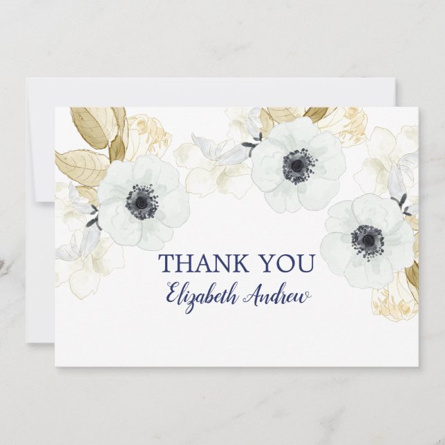 Tarjeta De Agradecimiento Elegante Bat Floral Azul de la Marina Mitzvah (Anverso)