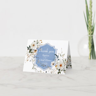 Tarjeta De Agradecimiento Elegante Bautismo Azul Dusto Floral
