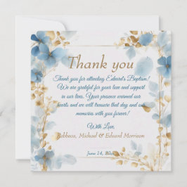 Tarjeta De Agradecimiento Elegante Bautismo Azul Dusto Floral