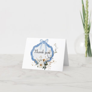 Tarjeta De Agradecimiento Elegante Bautismo Azul Dusto Floral