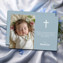 Tarjeta De Agradecimiento Elegante bautismo Christening Cruz Blanca Dusty Az
