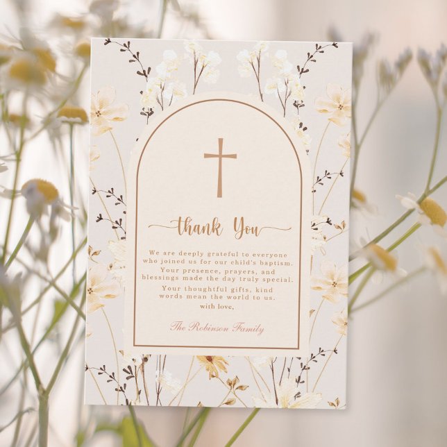 Tarjeta De Agradecimiento Elegante bautismo de flores silvestres / cristiani (Subido por el creador)