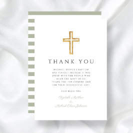 Tarjeta De Agradecimiento Elegante Bautismo de la Cruz Verde Masaje