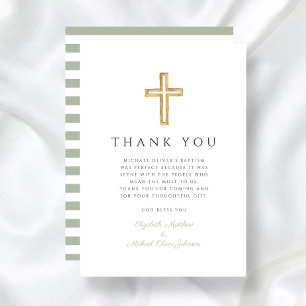 Tarjeta De Agradecimiento Elegante Bautismo de la Cruz Verde Masaje