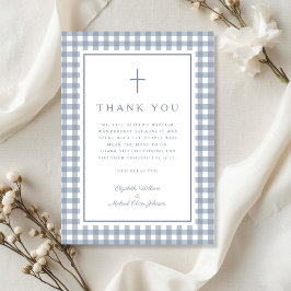 Tarjeta De Agradecimiento Elegante bautizo de niño en azul polvoriento a cua