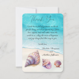 Tarjeta De Agradecimiento Elegante Beach Wedding Seashells Perlas Náuticas
