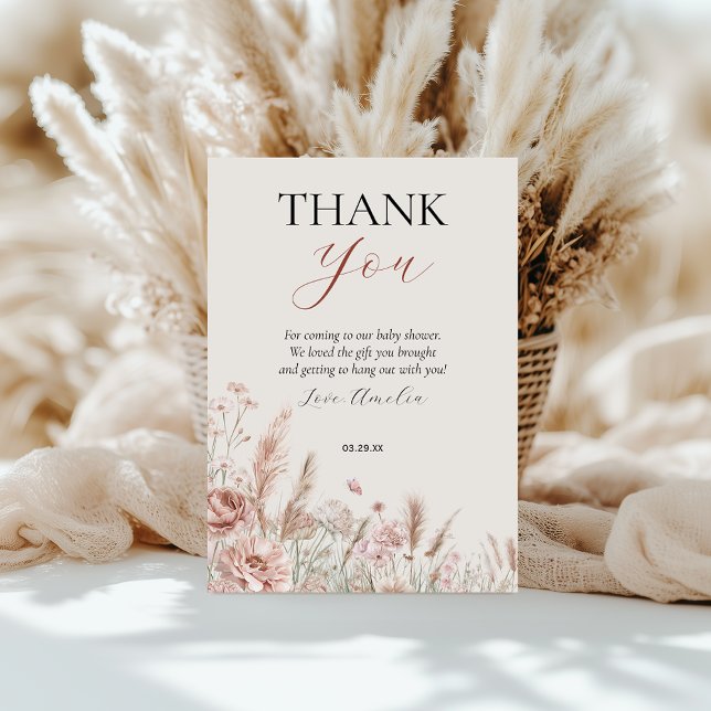Tarjeta De Agradecimiento Elegante bebe floral beige en flor (Subido por el creador)