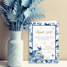 Tarjeta De Agradecimiento Elegante bebé mariposa azul plegado en flor