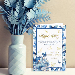 Tarjeta De Agradecimiento Elegante bebé mariposa azul plegado en flor