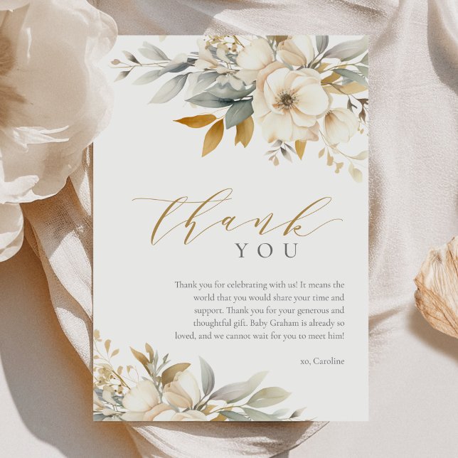 Tarjeta De Agradecimiento Elegante Bebé Neutral En Bloom Baby Shower (Subido por el creador)