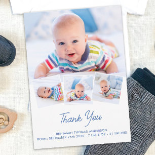 Tarjeta De Agradecimiento Elegante bebé personalizado 4 Collages de fotos re