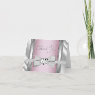Tarjeta De Agradecimiento Elegante Bebé Rosa Plata Gracias Cartas
