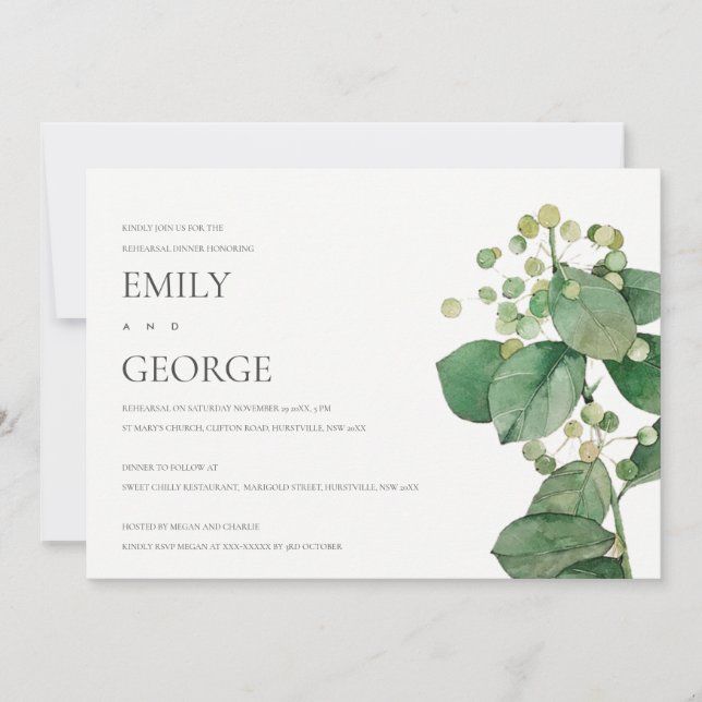 TARJETA DE AGRADECIMIENTO ELEGANTE BERRY LEAF FOLIAGE REHEARSAL DINNER INVIT (Anverso)
