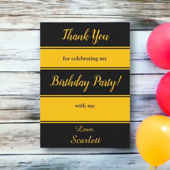 Tarjeta De Agradecimiento Elegante Black And Gold Stripes Cumpleaños Moderno (Subido por el creador)