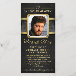 Tarjeta De Agradecimiento Elegante Black Gold Notes Memorial Gracias