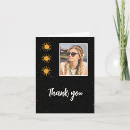 Tarjeta De Agradecimiento Elegante Black Gold Sun Photo Birthday