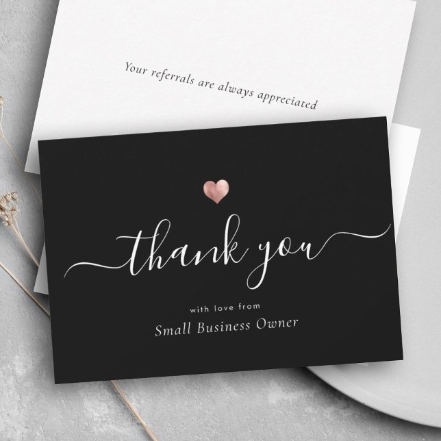 Tarjeta De Agradecimiento Elegante Black Modern Script Rosa Gold Business (Subido por el creador)