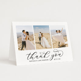 Tarjeta De Agradecimiento Elegante Black Script Personalizado 3 Boda de foto