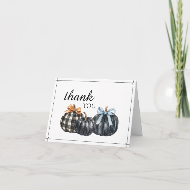 Tarjeta De Agradecimiento Elegante Black Watercolor Pumpkins Baby Shower (Anverso)