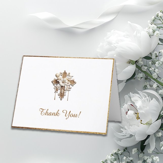 Tarjeta De Agradecimiento Elegante blanco con trío de oro (Subido por el creador)