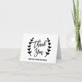 Tarjeta De Agradecimiento Elegante Blanco Negro Gracias Desde el Futuro Sra