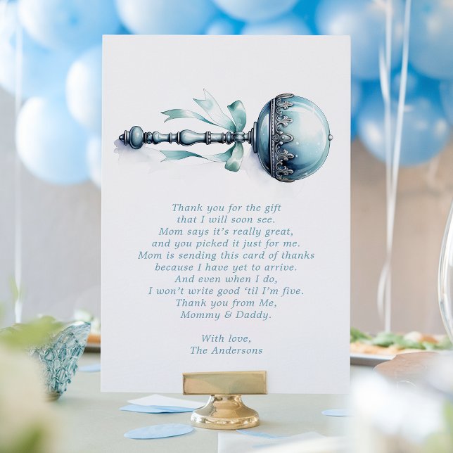 Tarjeta De Agradecimiento Elegante Blue Baby Rattle Boy Baby Shower (Subido por el creador)