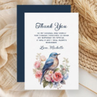 Elegante Blue Bird Flores Rosa Birthday Gracias
