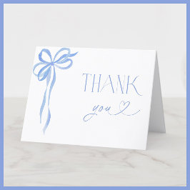 Tarjeta De Agradecimiento Elegante Blue Bow Bridal Shower