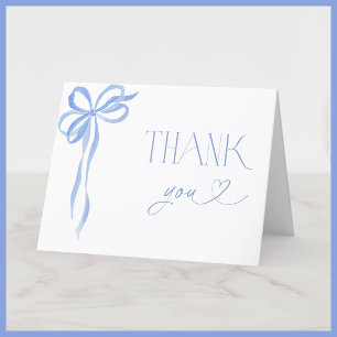 Tarjeta De Agradecimiento Elegante Blue Bow Bridal Shower