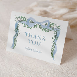 Tarjeta De Agradecimiento Elegante Blue Bow con GreenBoy Baby Shower