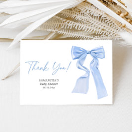Tarjeta De Agradecimiento Elegante Blue Bow Coquette Baby Shower