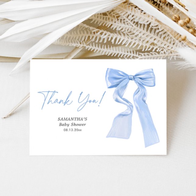 Tarjeta De Agradecimiento Elegante Blue Bow Coquette Baby Shower (Subido por el creador)
