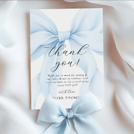 Tarjeta De Agradecimiento Elegante Blue Coquette Bow Chica Baby Shower