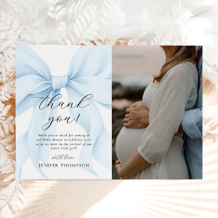 Tarjeta De Agradecimiento Elegante Blue Coquette Bow Chica Baby Shower Photo