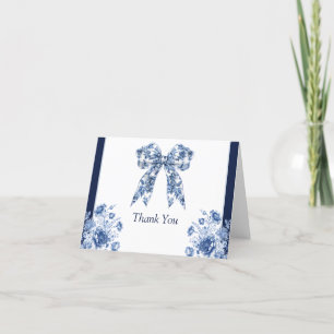 Tarjeta De Agradecimiento Elegante Blue Floral Coquette Bow Boy Baby Shower