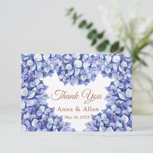 Tarjeta De Agradecimiento Elegante Blue Hydrangea Floral (Anverso de pie)