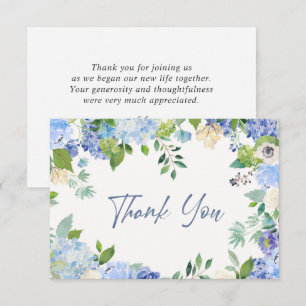 Tarjeta De Agradecimiento Elegante Blue Hydrangeas Greenery Boda Floral